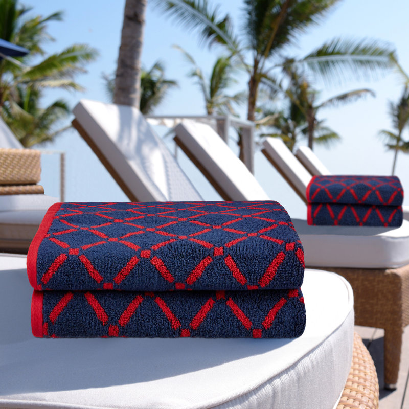 Marito 100% Cotton Medium Weight Soft Luxury Diamond Bath Sheets, Red/Navy Blue