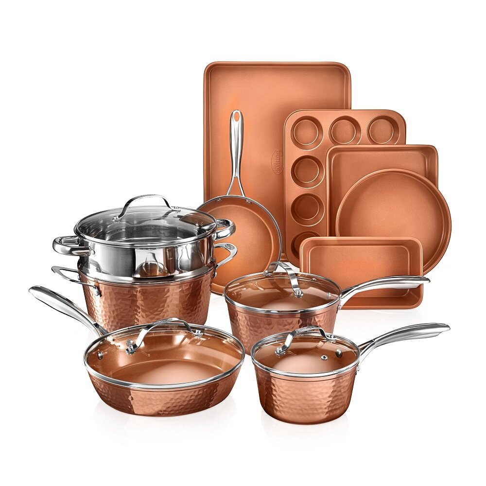 Gotham Steel Hammered Copper 15 Piece Nonstick Cookware and