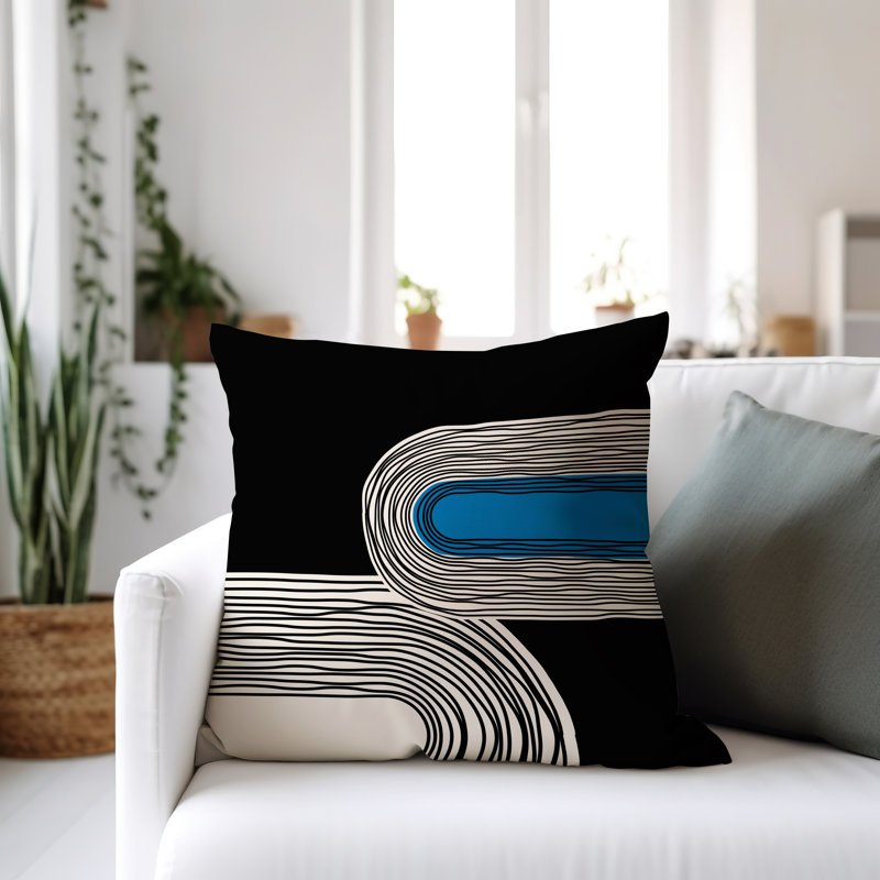 Coussin décoratif réversible intérieur / extérieur Cassie, H 15 po x l 15 po, Turquoise / crème / noir