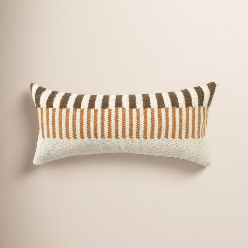 Atelier Contemporary Geometric Hand-Woven Throw Pillow, Polyester, Rectangular 14"H x 28"W, Brown/Orange