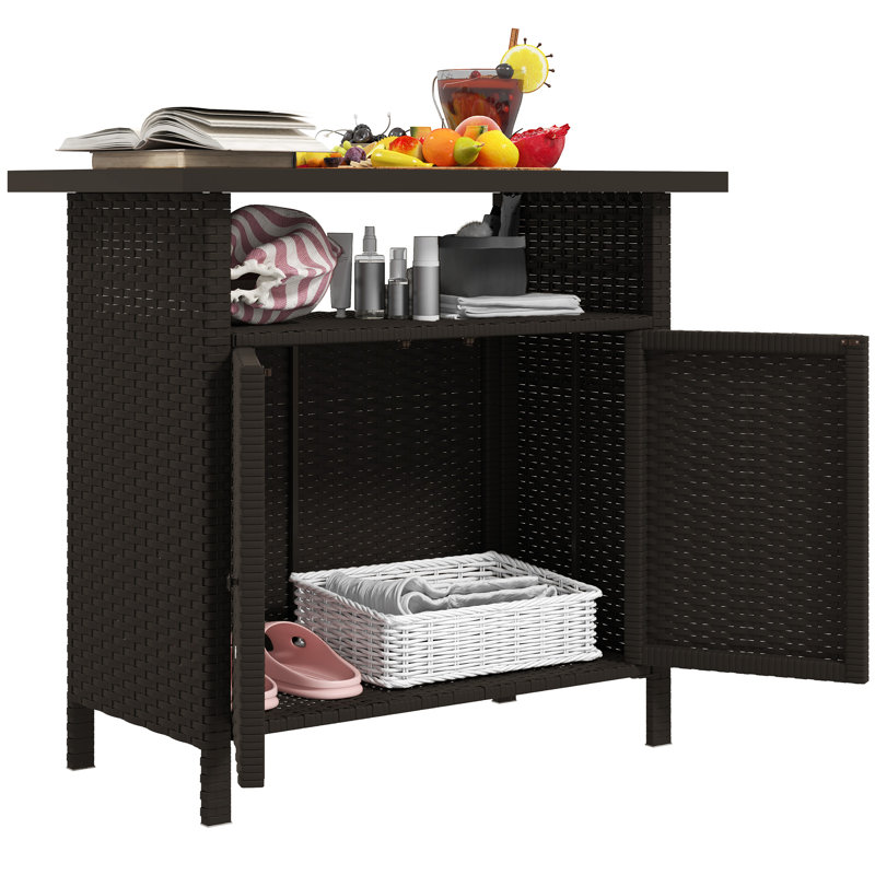 Wicker Storage Cabinet, Outdoor Buffet Cabinet, Dark Coffee, Dark Coffee