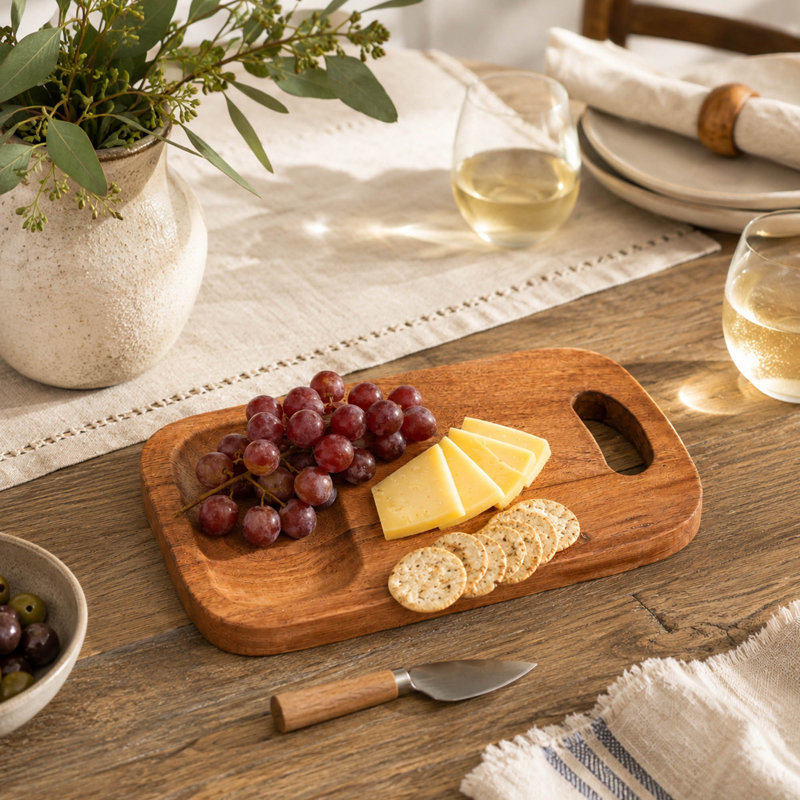 Acacia Wood Cutting Board with Built-In Handle