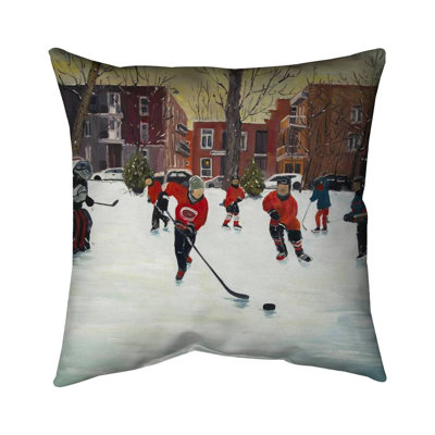 Young hockey players - 16"x16" Throw pillow cover - Poly twill - Print on demand