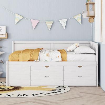 Full Size Daybed with Drawers & Storage Shelves, Space-Saving White Guest Bed