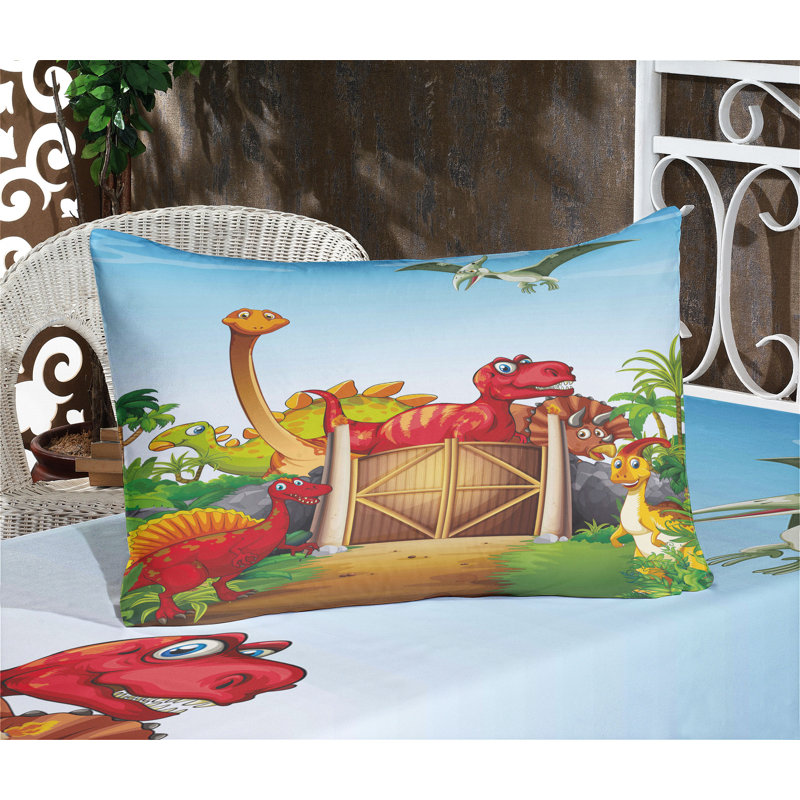 Multicolore ensemble de draps et taies décoratives Ambesonne Dino, Ensemble de draps pour grand lit + 1 drap-housse +