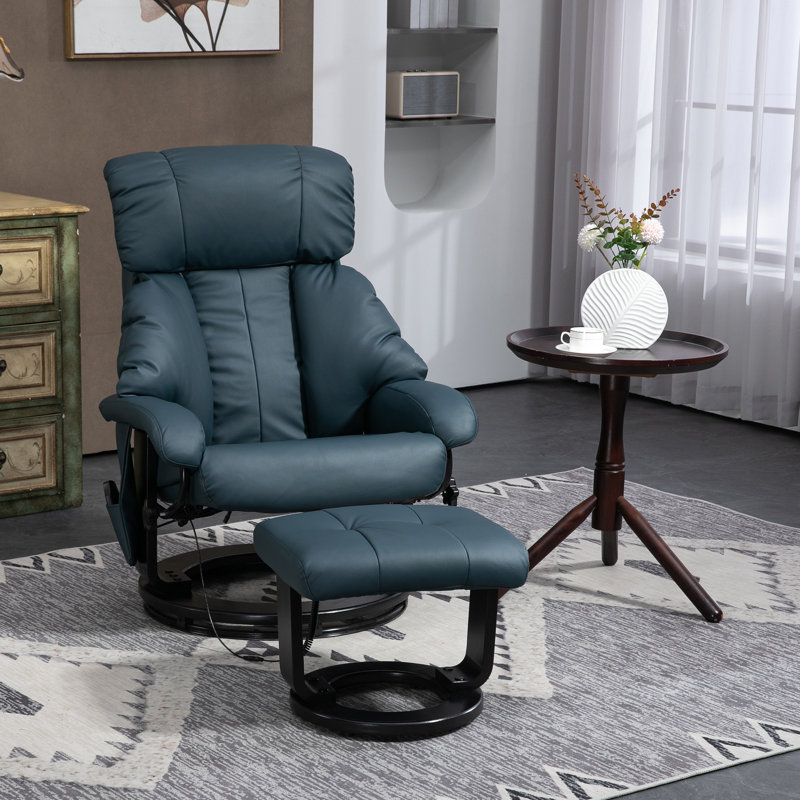 Fauteuil de massage inclinable en simili cuir avec repose-pieds, Similicuir bleu