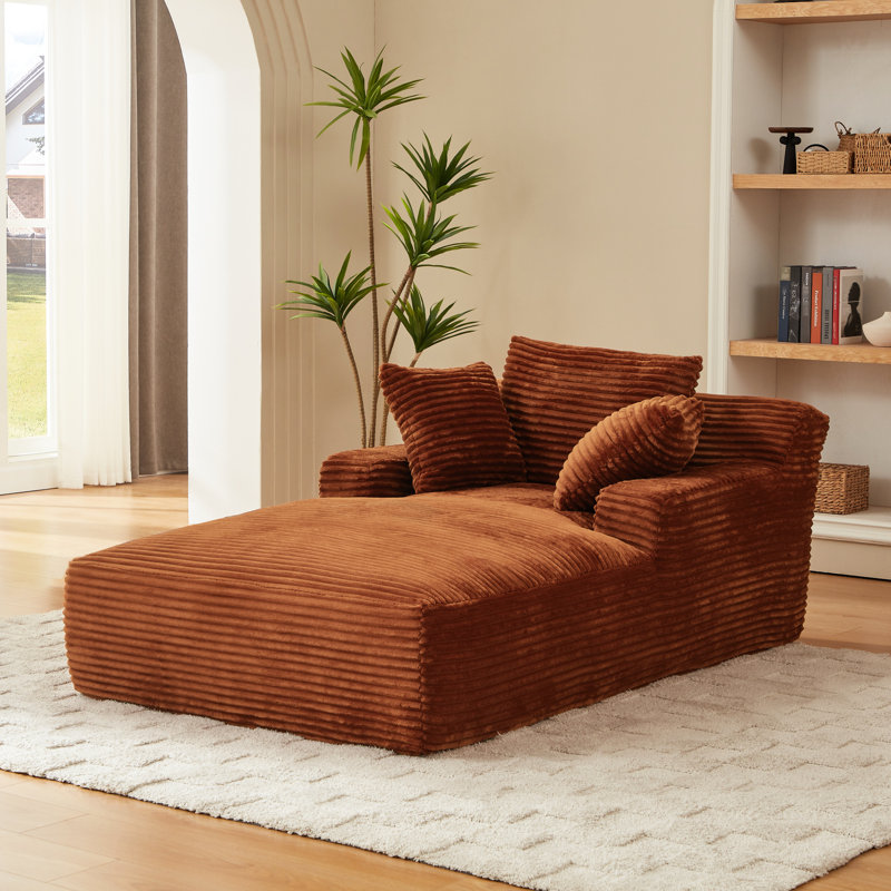 Comfy orange velours côtelé intérieur, méridienne pour se détendre, coussin à ressorts, sans assemblage, conception ergonomique de haute qualité, bureau moderne, ensemble, confortable