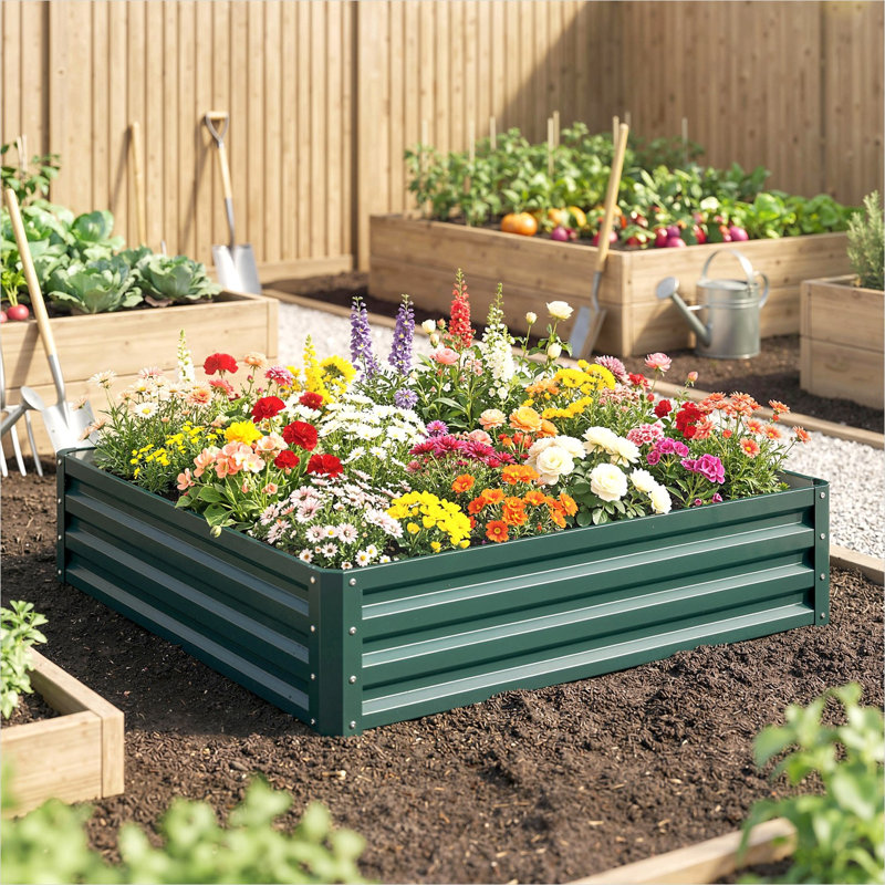 Support pour plante en métal vert, 47,2 po, avec contrôle pratique pour l'espace extérieur, acier galvanisé