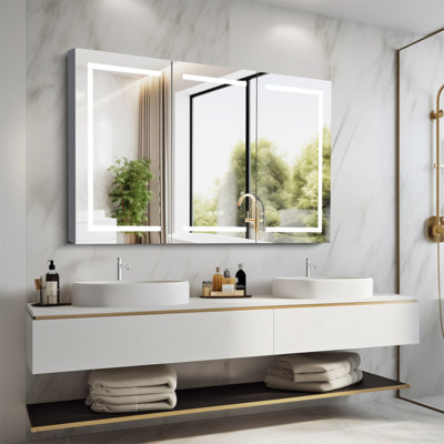 60 X 36 Inch LED Lighted Bathroom Medicine Cabinet With Mirror,  Sockets And Adjustable Glass Shelves, Dimmable, Anti-Fog