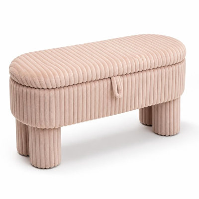 Corduroy Upholstered Storage Ottoman Bench with Spacious Hidden Compartment, Thick Padded Seat and Sturdy Cylindrical Legs, Multi-Functional Seat, Extra Seating with Smooth Lift-Top Lid