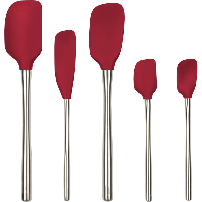 Stainless Steel Handle Silicone Scraper Set, 5-Piece