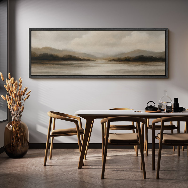 Grande impression sur toile encadrée, impression de paysage abstrait neutre pour décoration murale moderne minimaliste, Noir