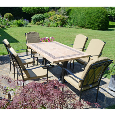 CHARLESTON Stone Dining Table with 6 ASCOT DELUXE Chairs Garden Set