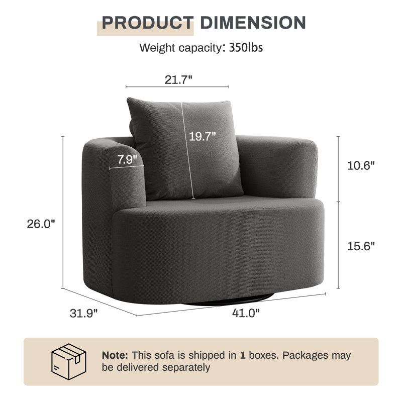 Méridienne pivotante l 41 po avec coussin, Gris foncé