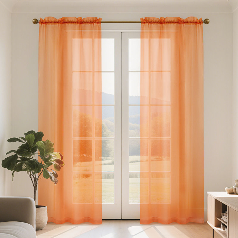 Voile Rod Pocket Sheer Window Curtains For Living Room, 42" W x 84" L, Orange
