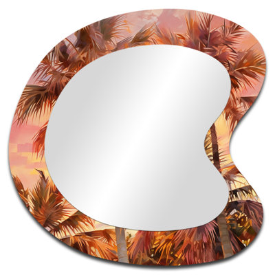 Rose Radiance Sunset Palm Trees I - Palmier à formes asymétriques - Grand miroir mural traditionnel