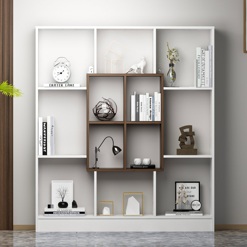 Rosenstein 151.8 cm H x 135 cm W Room Divider Bookcase, White/Walnut