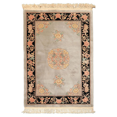 Tapis traditionnel gris en laine noué à la main 4 x 6 po Aubusson Savonnerie