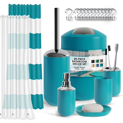 Clara Clark 20 Piece Complete Bathroom Accessory Set with Shower Curtain, Liner, and Hooks