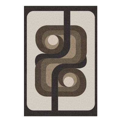 Tapis à motif abstrait tissé brun et beige