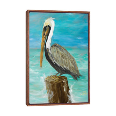 Single Pelican On Post by Julie Derice - Floater Frame Print
