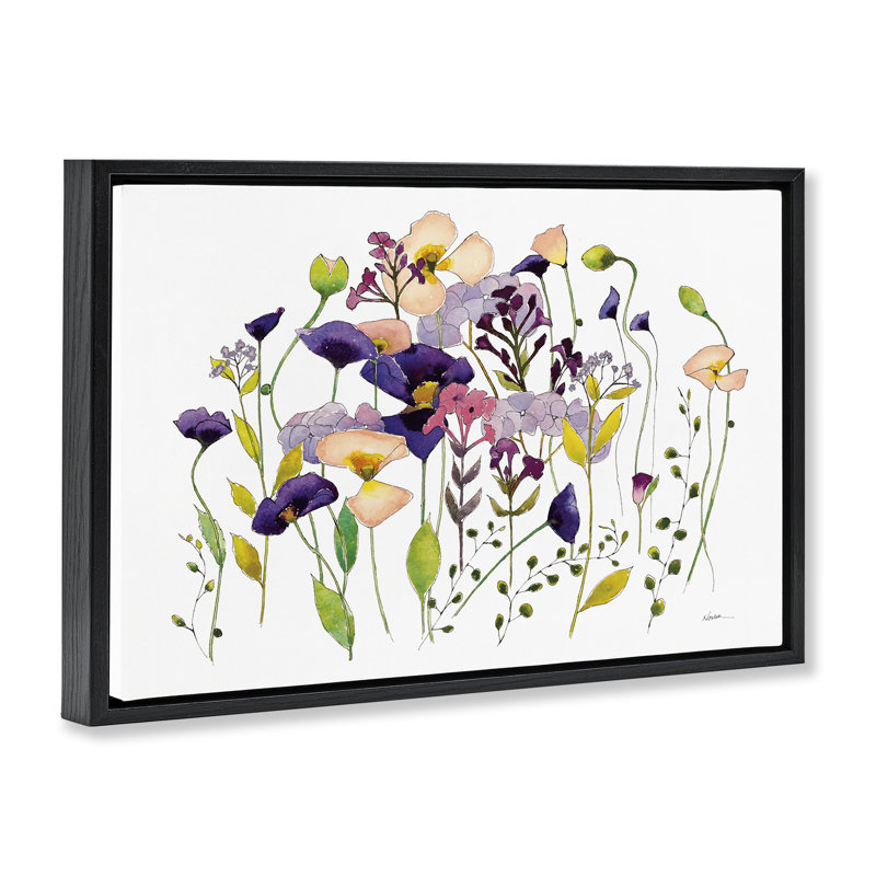 Toile flottante mauve à motif de coquelicots par Shirley Novak, Cadre flottant noir de jais, H 17 po x l 25 po