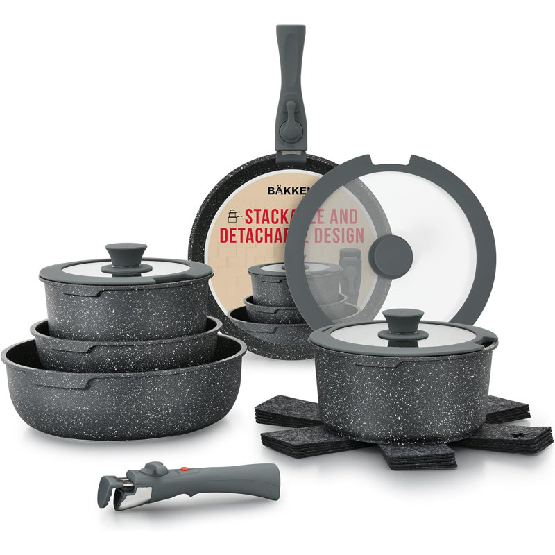 Ensemble de batterie de cuisine 15 pièces en acier au carbone, Noir