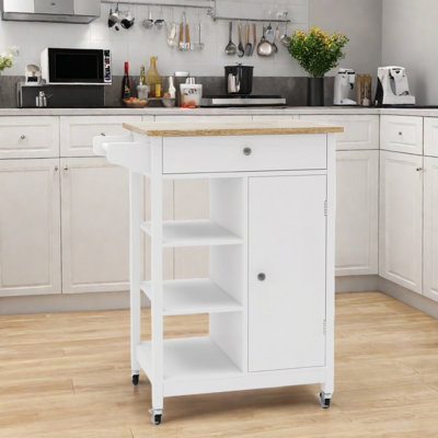 Kitchen Island with Rubber Wood Table Top