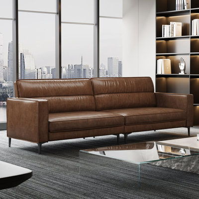 Brown Waxed Leather 3-Seater Sofa, 220cm Wide Lounge Couch with Carbon Steel Legs Fast Dispatch From UK Warehouse – Dispatched Within 2 Days