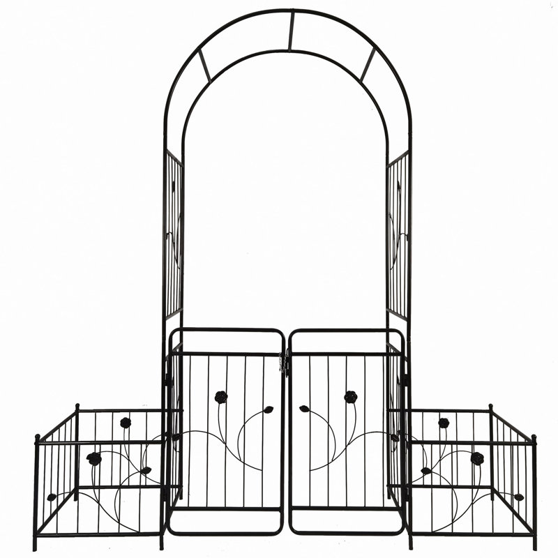 Arche de jardin, arche de jardin en métal avec barrière 79,5 "de large x 86,6" de hauteur supportant les arches roses
