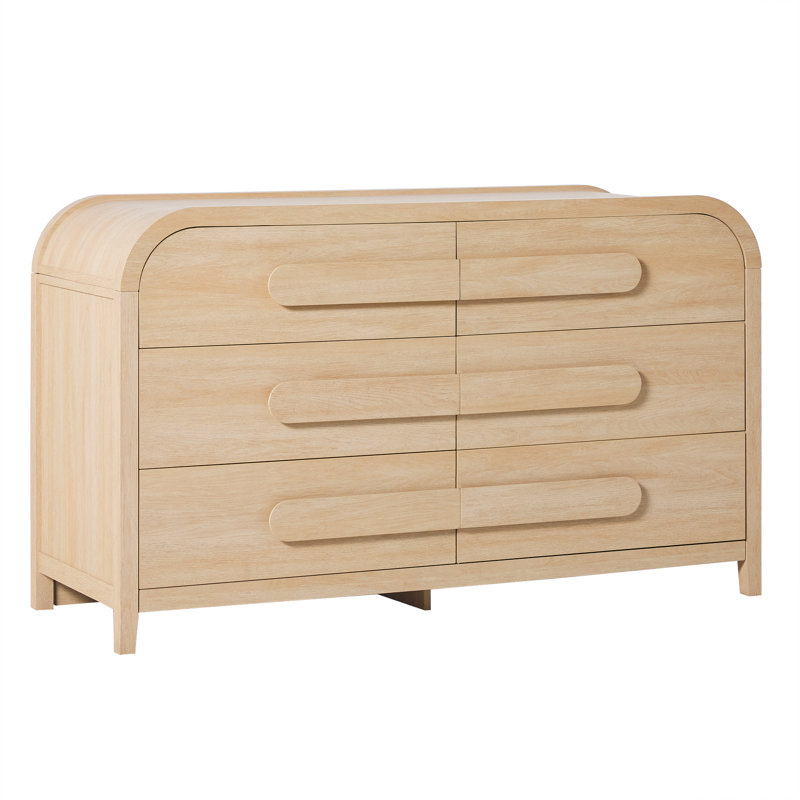 Sitarski Modern Curved Waterfall Wood 6 Drawer Dresser, Coastal Oak