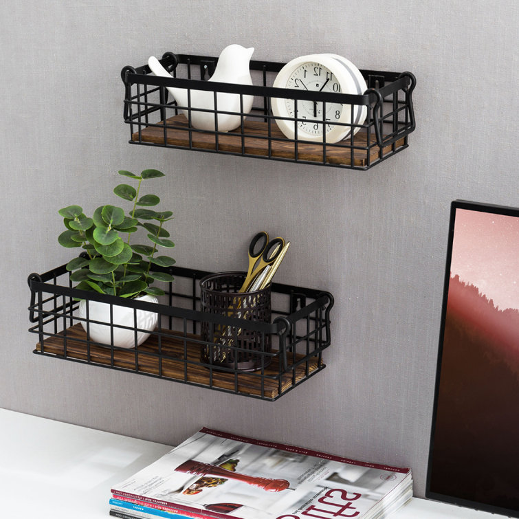 4D Concepts Wall Organizer/Brown Fir Wood and Black Metal