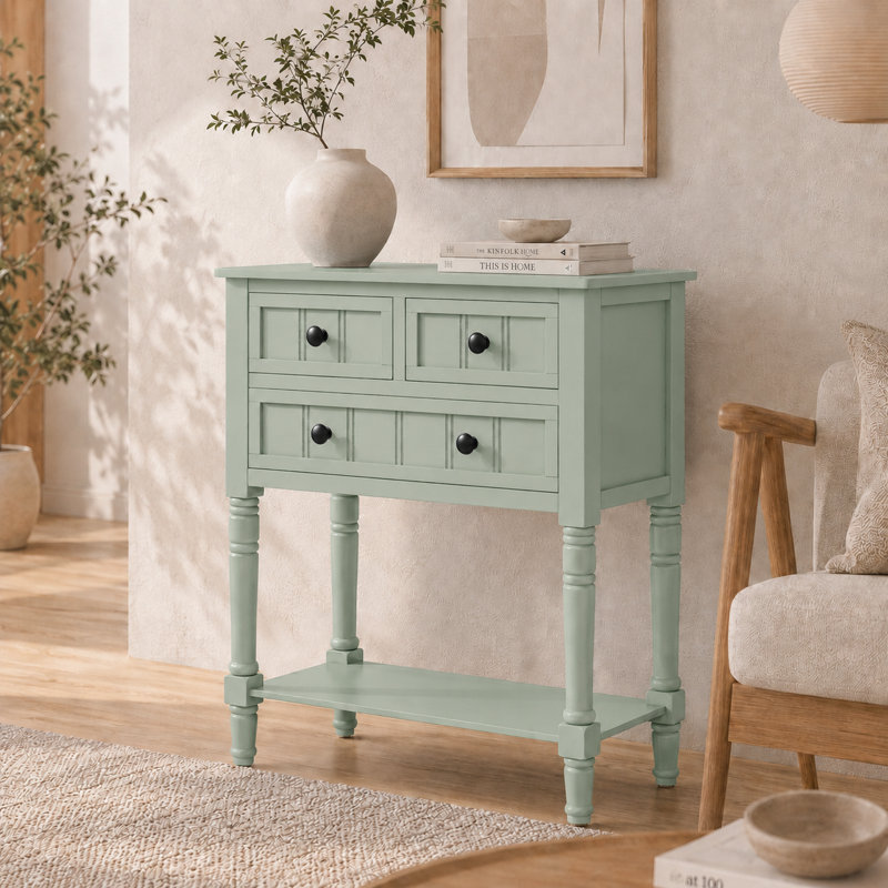 Console en bois de pin avec boutons ronds, Bleu antique
