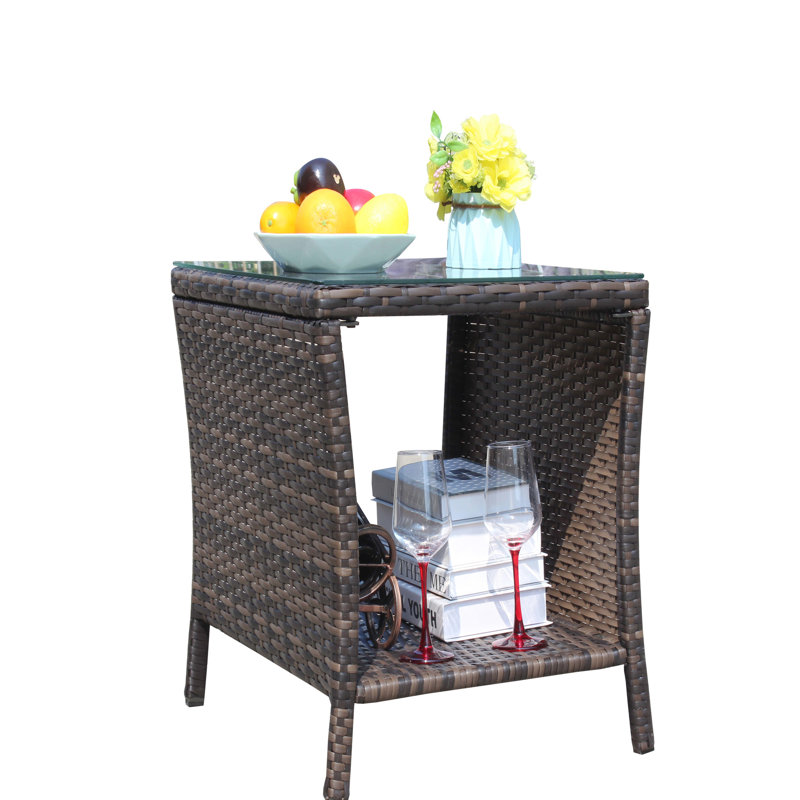Table basse de patio avec plateau en verre - brun, résistant aux intempéries, assemblage inclus