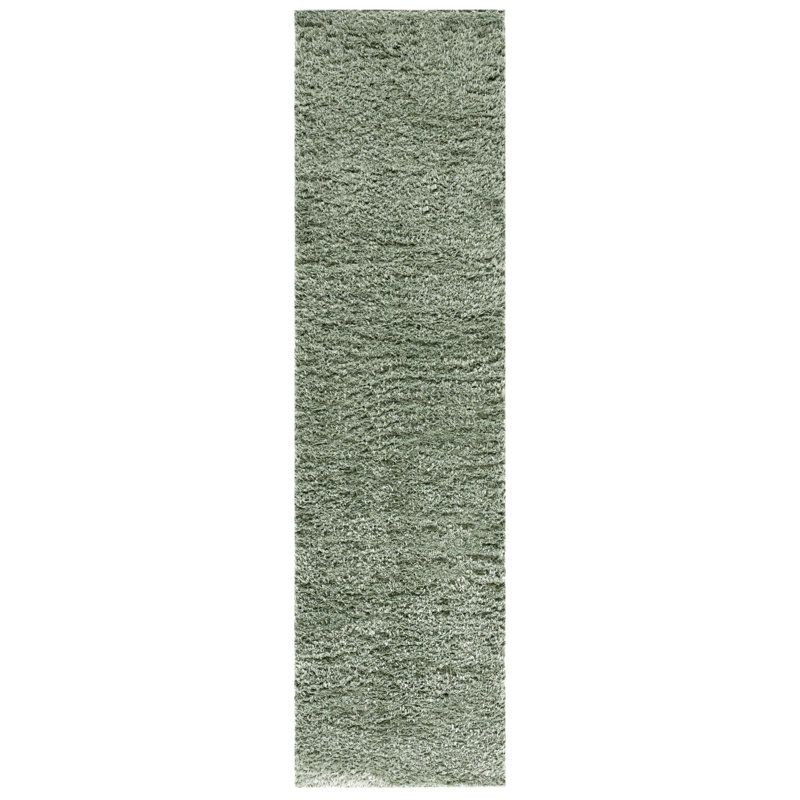 Brusch Solid Color Machine Woven Polyester Area Rug in Green, Runner 2'2" x 8"