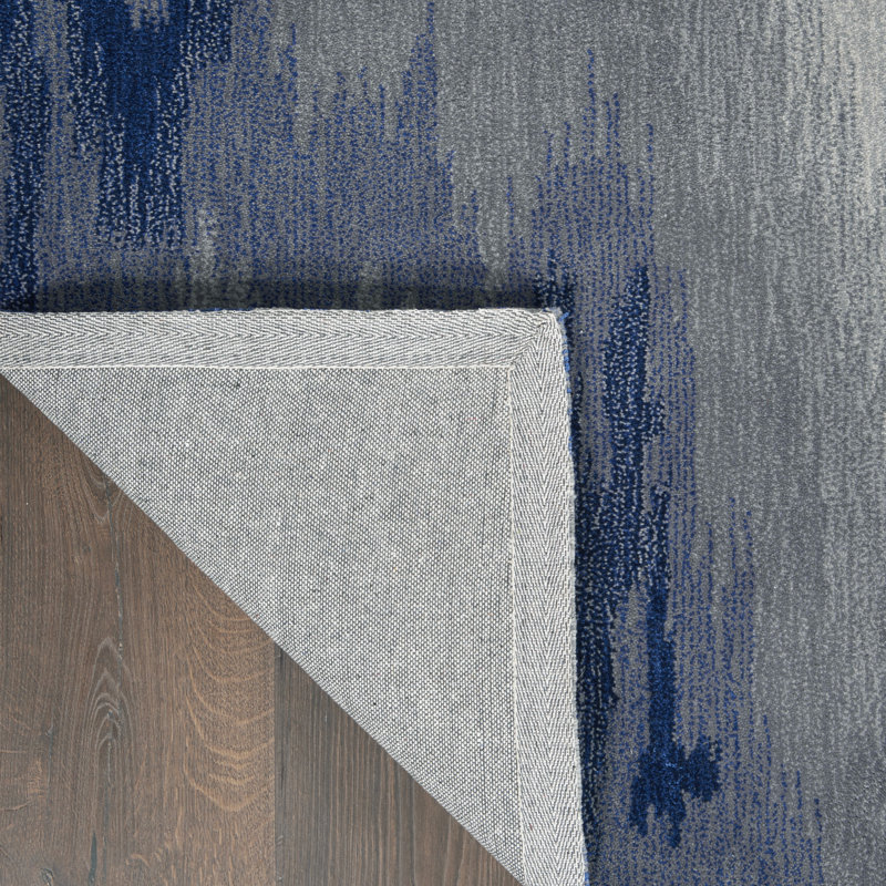 Tapis bleu moderne fait à la main, Rectangle 8 pi 6 po x 11 pi 6 po
