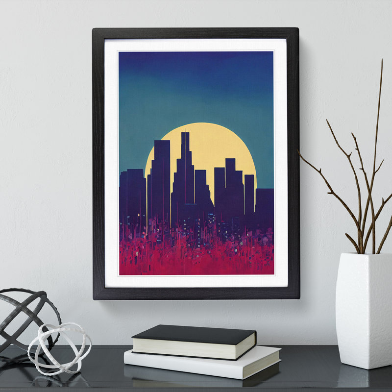 A City Skyline Sunset No.6 Abstract - Single Picture Frame Print, 64cm H x 46cm W x 2cm D, Black