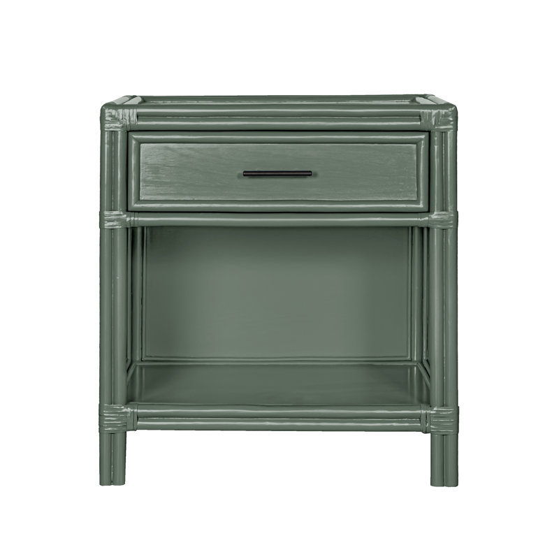 Clara Collection 1 - Drawer Rattan Nightstand, Evergreen