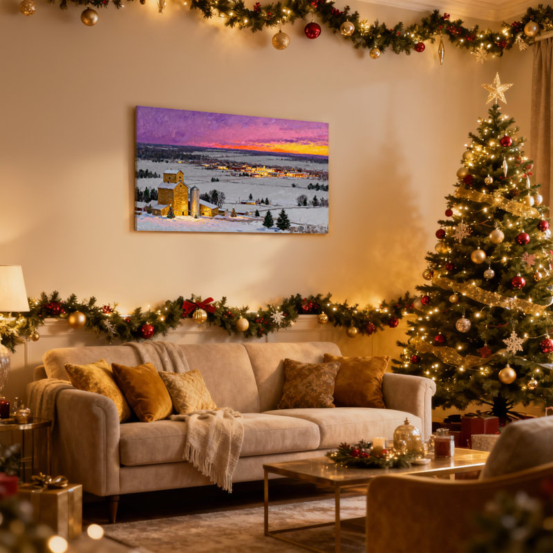 Christmas Winter Sunset, H 12 po x l 18 po
