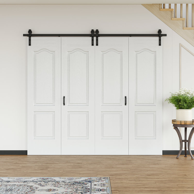 Double porte de grange pliante double avec trousse de quincaillerie d'installation, 96 po x 84 po