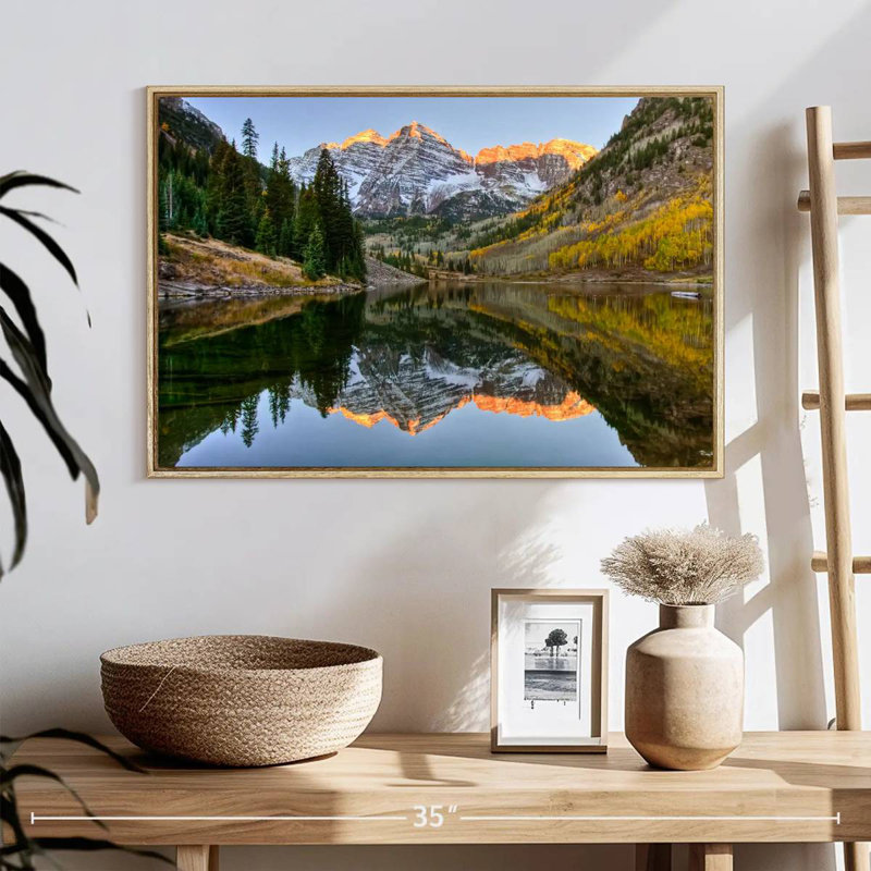 Maroon Bells Autumn Glow, 25 po x 17 po, Cadre flottant en bois naturel