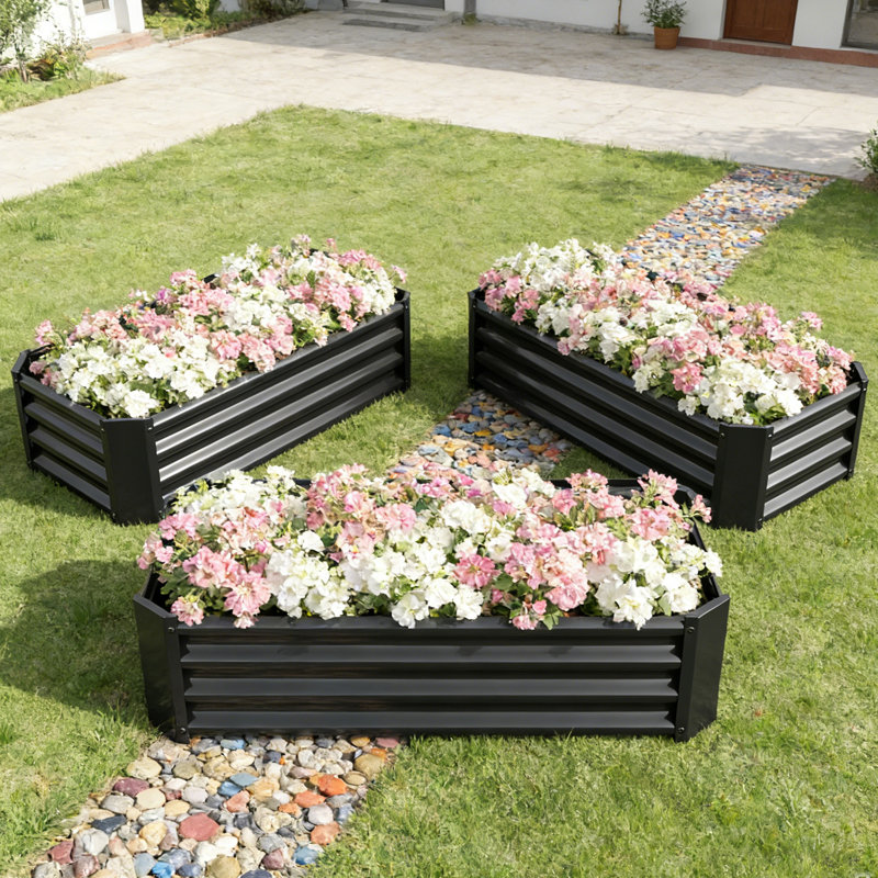 4x2 Ft Galvanized Steel Raised Garden Bed Kit - 1ft High, 48x24x12 Inch Outdoor Metal Planter Box for Vegetables, Herbs, Flowers & Plants | Easy Assembly, Rust-Resistant, Durable，set of 3