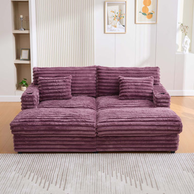 Ultra-Soft Double Chaise Lounge Sofa with Integrated USB Charging and Cup Holders