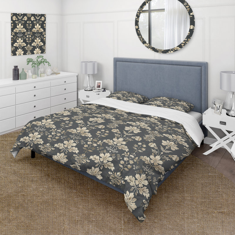 Ensemble de housse de couette campagne gris foncé Farmhouse Charm VI, Housse de couette simple + 2 taies décoratives st