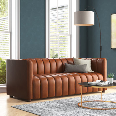 Claudio 83'' Genuine Leather Channel Tufted Sofa
