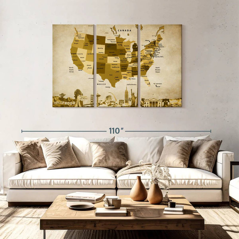 Carte des États-Unis en bronze Aliaz, H 48 po x l 74 po