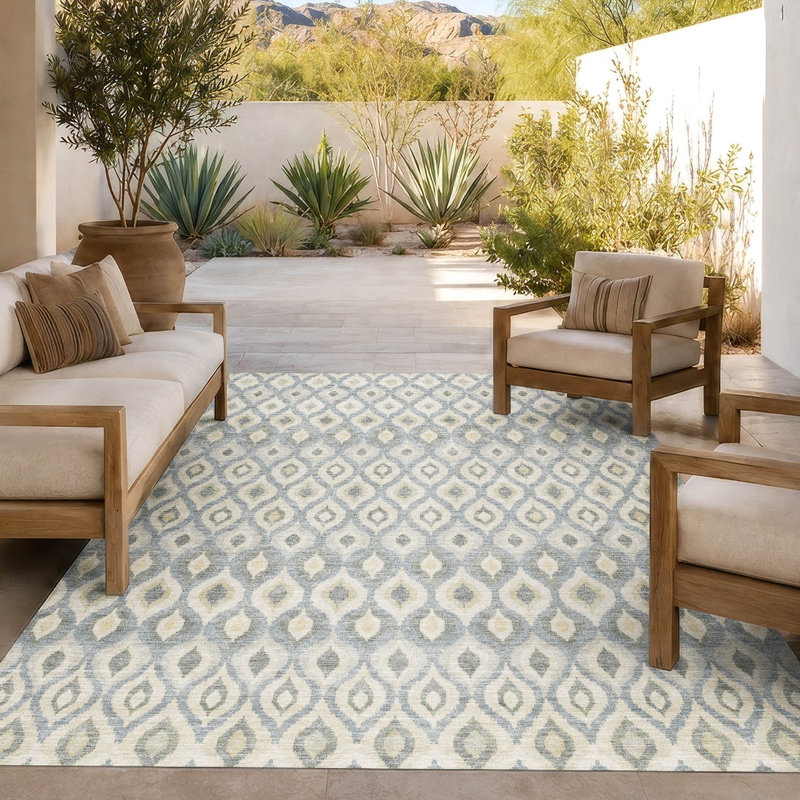 Tapis ikat intérieur / extérieur lavable à la machine Lamanna ACN3122, Gris, 8 pi x 10 pi
