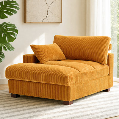 Chaise longue surdimensionnée en velours côtelé orange avec accoudoirs et coussins décoratifs Bentura