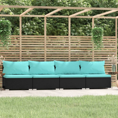 4 Seater Sofa with Cushions Poly Rattan