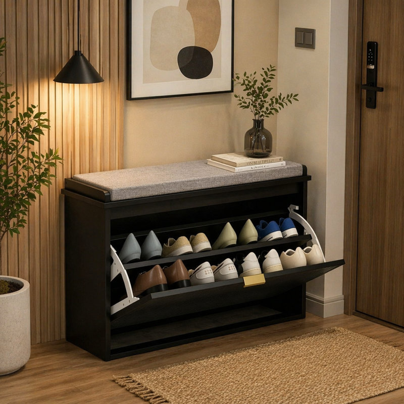 Armoire à chaussures élégante, banc de rangement, banc à chaussures